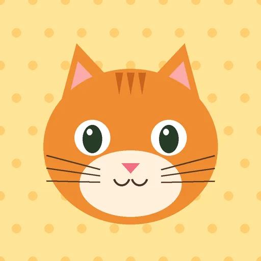 Before: a cartoon ginger cat face on a polka-dot background