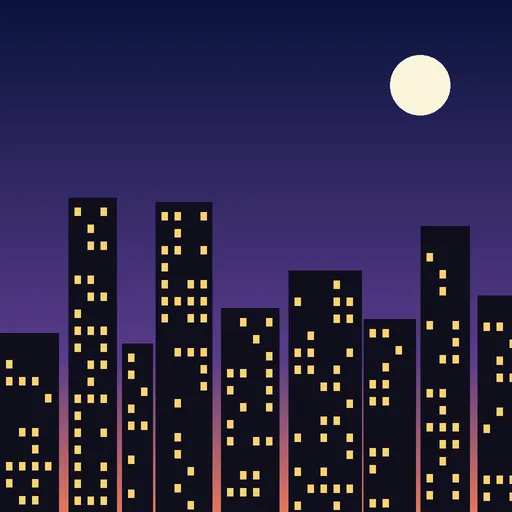 Before: a city skyline at dusk with lit windows