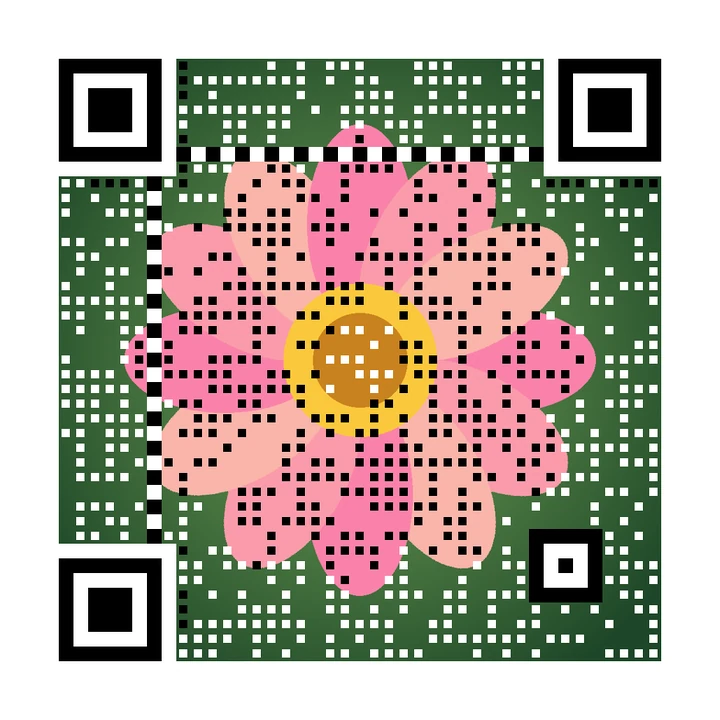 After: artistic QR code made from a pink flower with a yellow centre, linking to https://example.com/florist