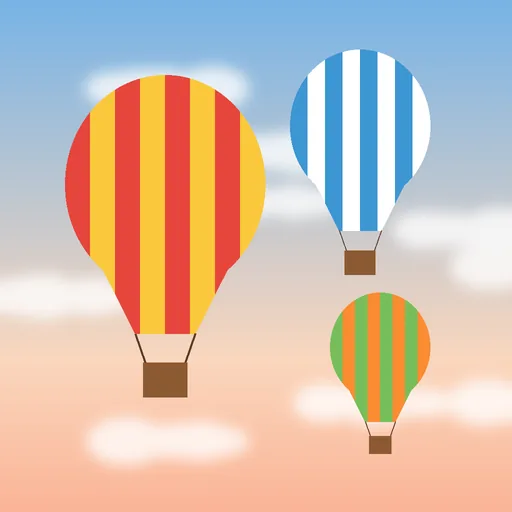 Before: striped hot air balloons among soft clouds
