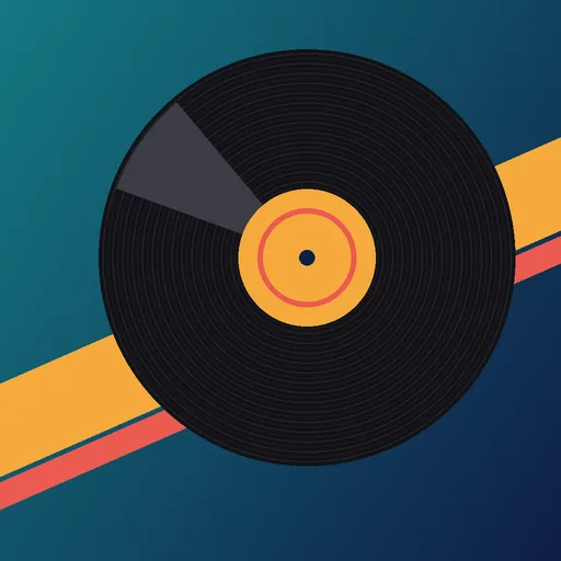 Before: a vinyl record on teal and orange stripes