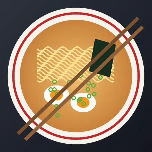 Before: a top-down drawing of a ramen bowl with eggs, nori and chopsticks