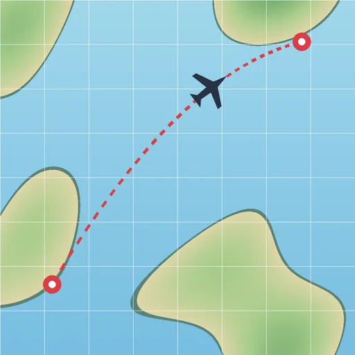 Before: a map with a dotted flight route and a small plane