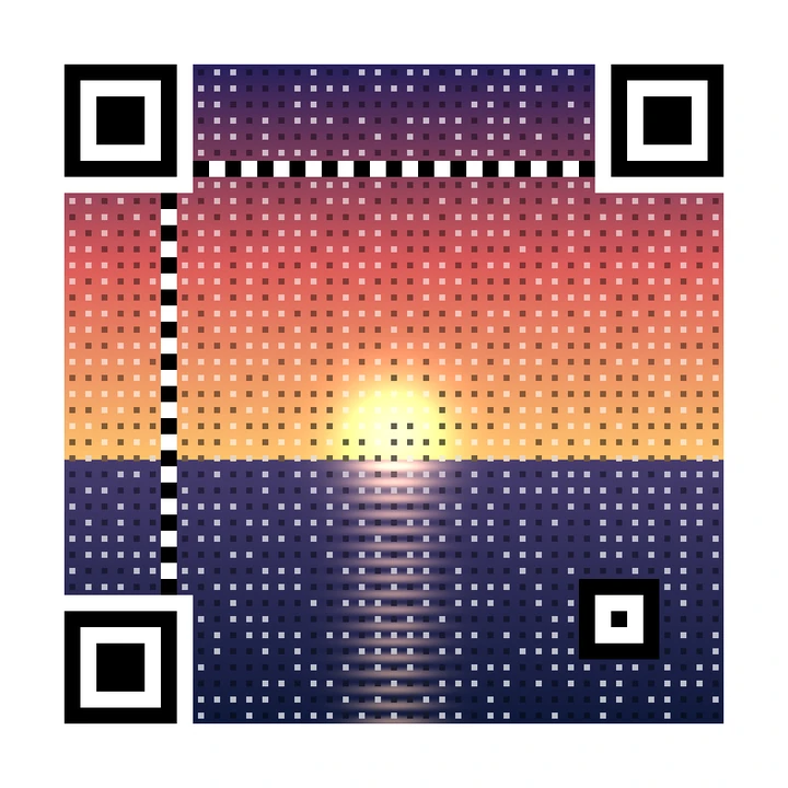 After: the same sunset as a scannable QR code